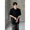 Blusa plissada de manga curta com estilo cool e único, Usável no verão com botões, Camiseta de metal oversized solta para homens, Marca da moda