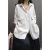 Nueva Camisa de Lino Blanco Estilo Otoño Protección Solar Chaqueta Fina Cardigan Holgado Informal de Algodón y Lino Manga Larga
