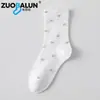 Calcetines de Algodón de Xinjiang para Mujer Primavera Otoño Estilo Japonés Florales Corazones Calcetines de Media Pantorrilla Puño Holgado Maternidad Calcetines Largos con Felpa Anti-olor para Mujer