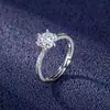 Anillo de Plata Chapada 925 Estilo Coreano Anillo de Seis Garras para Mujer Anillo de Zirconia Anillo de Bodas Anillo Abierto Anillo de Diamante de Simulación Anillo de Compromiso
