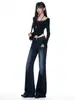 Jeans acampanados estilo americano azul grisáceo para mujer, nuevo modelo otoño 2026, de cintura alta, adelgazantes, pantalones de campana que no se ajustan