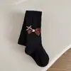 Medias para niñas, otoño e invierno, finas con forro de felpa, engrosadas, con lazo, calcetines de capa base para niños, adecuadas para usar como ropa exterior, calcetines de baile y leggings de punto trenzado como capa base