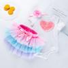 Roupa infantil atacado vestido de aniversário de bebê vestido de princesa manga curta para recém-nascido conjunto de três peças para bebê