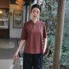Verão Feminino Novo Algodão e Linho Retrô Top Feminino Novo Chinês Decote V Manga Sete Pontos Camisa Base com Senso de Design Camiseta Atacado