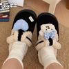Zapatos Birkenstock de algodón con forro polar y lazo retro para mujer, pantuflas peludas de colores cálidos a juego para otoño e invierno, para uso en interiores y exteriores.