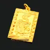 Pingente Quadrado Masculino com Padrão de Dragão Banhado a Ouro, Adorno de Caractere da Sorte Feminino, Cor Duradoura, Joias de Ouro para Atacado