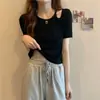 Camiseta Lisa de Manga Curta para Mulheres, Estilo Trendy Ins, Novo Design Verão 2026, Ombro a Ombro, Cropped Sexy Slim-Fit