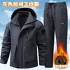 Conjunto de ropa de trabajo transfronteriza de otoño e invierno con forro polar para hombre, duradero, cálido, a prueba de viento, reforzado, multi-bolsillo, para exteriores