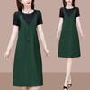 Vestido de dos piezas con tirantes falsos, manga corta, talla grande, para mujer, verano 2024, nueva moda informal, cubierta de una pieza, entrega de comercio exterior