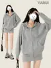 Moletom Cinza com Capuz Feminino 2026 Novo Estilo Roupas Femininas Design de Nicho Top Solto Jaqueta Petite Feminina Outono