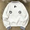 Moletom Patchwork Versátil com Gola Polo Estampa de Letras Simples para Mulheres Outono e Inverno 2025 Estilo Americano Marca Tendência Top Falso de Duas Peças