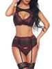Fornecimento de comércio exterior lingerie sexy atacado pijamas sexy fábrica de duas cores laço lingerie conjunto de três peças