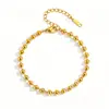 Pulsera de cuentas redondas electrochapadas PVD, acero de titanio, no se decolora, simple y elegante, joyería transfronteriza para mujer, venta al por mayor, personalizable
