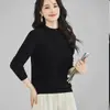 Novedades para otoño e invierno 2026: Suéter básico de punto medio con cuello semialto, 5% cachemira, holgado y estiliza, con un tacto relajado, suéter de lana Puyuan para mujer