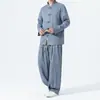 Novo Conjunto Masculino Casual de Duas Peças com Botões, Estilo Chinês Retrô, para o Outono de 2026, com Camisa e Calças