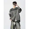 Cardigan Tricot Listrado Clássico de Alta Qualidade Masculino Outono Inverno Estilo Coreano Solto Preppy Estilo Preguiçoso Jaqueta de Tricô Casual