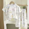 Yishimei Verano Nuevo Niños Niños y Niñas Niños Medianos y Pequeños Clase A Sin Huesos Tencel Lyocell Manga Corta Conjunto de Ropa para el Hogar