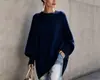 Suéter de punto cruzado europeo y americano 2026 otoño e invierno, cuello redondo, talla grande, estilo suelto y casual, suéter liso para mujer