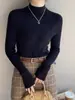 Blusa Base de Lã com Gola Meia-Alta para Mulheres, Novo Estilo Outono/Inverno Malha de Gola Média, Suéter Macio e Fofo