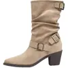 Botas Martin de Caña Media para Mujer con Tacones Gruesos y Puntas Puntiagudas, Botas Vaqueras de Montura Holgadas, Moda Versátil Nueva de Otoño 2025
