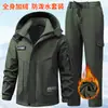 Conjunto de ropa de trabajo transfronteriza de otoño e invierno con forro polar para hombre, duradero, cálido, a prueba de viento, reforzado, multi-bolsillo, para exteriores
