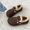 Sapatos de algodão estilo Birkenstock, retrô, com sola grossa, que aumentam a altura, totalmente fechados, forrados com fleece, para mulheres, quentes para o inverno, botas de neve espessadas, sapatos peludos estilo Birkenstock