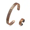 Europeo y Americano Transfronterizo Más Vendido Magnético Imán Cobre Rojo Antiguo Pulsera Anillo Conjunto Flor Rosa Estilo Retro Joyería para Hombres y Mujeres