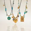 Wanxing Cadena de Clavícula Apilada con Colgante de Acero de Titanio Acero Inoxidable, Collar de Piedra Natural Turquesa Azul Retro Transfronterizo Europeo y Americano