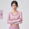 Blusa falsa de duas peças de manga longa com bojo embutido, não precisa usar sutiã, design de cores contrastantes, bojos removíveis