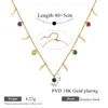 Moda Cruzada Europeia e Americana Corrente para Clavícula Estilo Simples Pingente de Pena com Diamante Colorido Ornamento Colar de Aço Titânio Joias Banhadas a Ouro 18K
