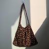 Bolso de Hombro de Lona y Pana con Estampado de Leopardo, Doble Capa Mejorada, Estilo Coreano, Selección de Influencers, Estudiante de Verano, Artístico