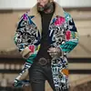 Chaqueta Larga de Algodón Marrón con Botones Blancos, Producto Nuevo Digital de Impresión 3D Multicolor Transfronterizo Europeo y Americano
