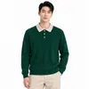 Suéter Polo de Punto Relajado Estilo Italiano para Hombre Cuello Vertical de Canalé Manga Larga Top Capa Base Casual para Hombre