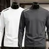 Camiseta fina de manga comprida para outono para homens, cor sólida, elástica, secagem rápida, caimento solto, casual moderno, gola redonda, segunda pele