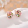 Yilu Plata de Ley S925 Chapado en Oro Rosa Turmalina Moda Fresca Margarita Multifacético Lujo Ligero Pendientes de Botón para el Trabajo Joyería de Plata