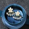 Elegante variedad de aretes micro-incrustados de circonio superior e inferior de doble uso, chapados en oro, con imitación de perla de concha, aretes con pasador de plata 925 para mujer