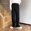 Pantalones de traje rectos de color liso, corte limpio y con caída, para hombre, diseño minimalista americano, modernos, para ir al trabajo, pantalones de traje con caída