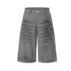 Jia Yi Ku 2026 Shorts Americanos Estilo de Rua Desgastados com Design de Spray de Tinta, Calças Cropped Personalizadas Cleanfit Largas de Perna Larga