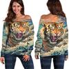 Top transfronterizo con estampado de tigre 3D, ropa nueva europea y americana para mujer, suéter de hombros descubiertos para mujer, top de hombro oblicuo para mujer, camisa básica para mujer