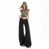 Jeans de pierna ancha para mujer, color Naranja Juvenil # Diseño de cintura inclinada original, tiro bajo, corte holgado, adelgazante, únicos y versátiles, pantalones de largo hasta el suelo