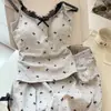 Pijama con Ribete de Encaje y Copas para Mujer, Conjunto de Tirantes Dulce de Verano, Ropa Exterior para Mujer, Ropa de Casa, Algodón Imitación Cuello Redondo