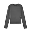 Camiseta de manga comprida com gola redonda, autoaquecimento, quente para outono e inverno, mistura de cashmere ROW para mulheres, cor sólida, caimento justo, básica e versátil