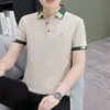 Camiseta de Manga Corta de Seda Helada de Verano para Hombre Camisa Polo con Cuello de Solapa Delgada Bloque de Color Casual de Negocios Camisa Polo de Manga Media para Hombre