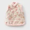 Chaleco de Invierno para Niñas Estilo Chino, Chaleco sin Mangas Hanfu Floral Grueso de Moda Personalizado con Flecos para Niños