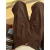 Calça de Veludo Cotelê Moda Marrom Feminina Outono Inverno 2026 Nova Com Pelúcia Cintura Alta Tricô Casual Perna Larga