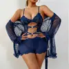 Lencería sexy nueva transfronteriza, body de camisola sensual con encaje hueco y detalles de diamantes para mujer, conjunto de pijama y bata, venta al por mayor