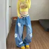 Pantalones vaqueros bordados con flores estilo coreano para mujer, colección de otoño, orientados a la exportación, estilo high-street, diseño largo y fluido, modernos
