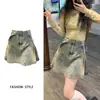 Saia Jeans Plissada Estilo Americano Plus Size Feminina Verão Novo Estilo Irmã Cheinha Design Retro Senso de Nicho Saia de Cintura Alta