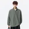 Moletom Masculino 2026 Jovem para Uso Externo com Textura e Meio Zíper, Tendência Nova Primavera/Outono Gola Alta Casual