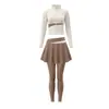 Conjunto Fitness Feminino Manga Longa Cardigan de Yoga Falso Conjunto de Duas Peças Calça Saia Cobertura de Defeitos Emagrecimento Alta Elasticidade Roupa para Corrida Yoga Conjunto de Duas Peças
